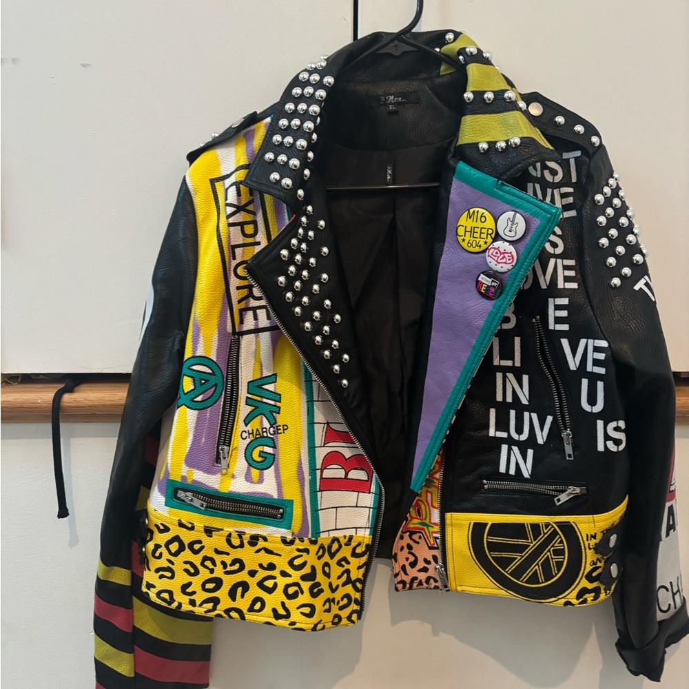 Colorful Studded Leather Jacket